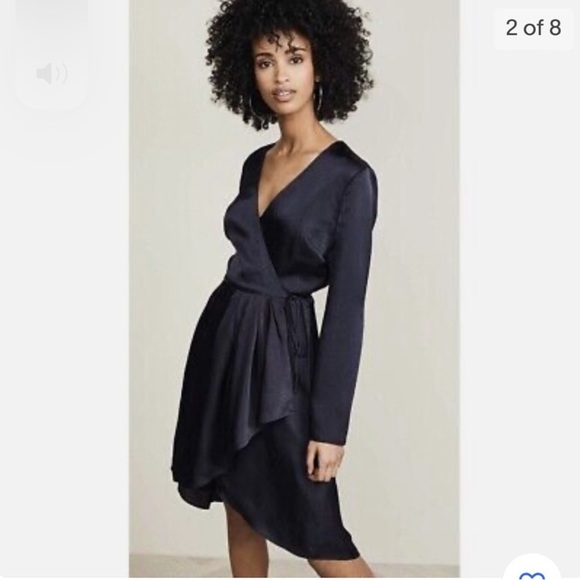 NWT Joie midnight navy blue wrap dress with flounce hem. Size M. - Picture 6 of 7